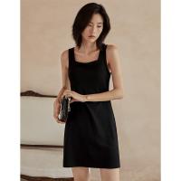 法式复古黑色吊带裙连衣裙女夏方领内搭打底小黑裙小个子短裙