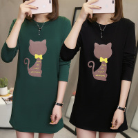 纯棉长袖中长款t恤女士2021年春秋装新款宽松大码上衣洋气打底衫