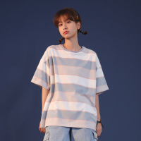 条纹短袖t恤女2021年夏新款学生韩版宽松盐系少女感彩虹上衣ins潮