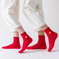 大红男士纯棉本命年新年结婚情侣牛年大红色全棉袜子