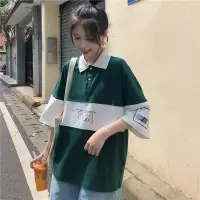 胖mm大码polo衫短袖t恤女夏装2020韩版宽松显瘦200斤半袖上衣潮bf