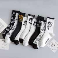 3双装黑白袜子女春夏季女士中筒袜ins潮韩版百搭纯棉男袜情侣袜长