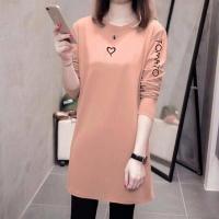 2021秋季新款大码女装上衣韩版宽松中长款纯棉t恤女长袖休闲t恤衫