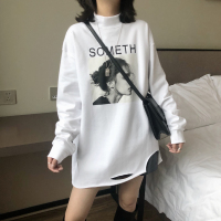 内搭打底衫女中长款春秋2021新款宽松卫衣半高领磨毛加绒长袖t恤