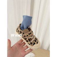 q萌款儿童帆布鞋耳朵装饰魔术贴男童休闲鞋女童板鞋低帮豹纹宝宝