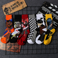 4双盒装袜子男棉袜ins潮女长袜中筒春秋油画欧美街头运动高帮潮袜