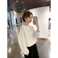 xiaoguli圆领字母t恤女2021年早春新款显瘦简约洋气韩版长袖上衣