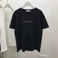 短袖t恤女2021春夏新款韩版ins潮简约字母宽松磨毛加厚百搭上衣服