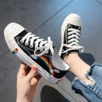 儿童帆布鞋潮彩虹鞋子男女小学生韩版百搭小白鞋ins布鞋2020春季