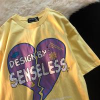 可爱的设计感男生短袖t恤 情侣装春装潮黄色复古夏天
