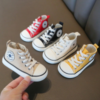 女宝宝帆布鞋高帮幼童春秋新款男童板鞋女童学步小童软底儿童鞋子