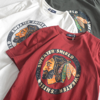 印第安印花短袖t恤男宽松圆领纯棉半袖打底衫日系百搭休闲学生潮t