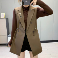 西装马甲女2021春秋韩版英伦风外搭无袖背心坎肩抽绳收腰马夹外套