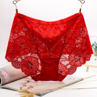 牛年本命年女士红色内裤袜子礼盒套装纯棉蕾丝中腰高腰属牛