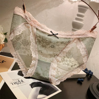 日系无痕薄款蕾丝内裤女士中腰性感透明透视诱惑透气棉裆三角裤