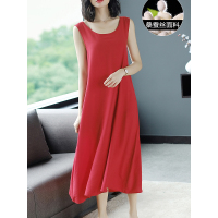 超长款桑蚕丝吊带无袖连衣裙过膝宽松大码背心裙内搭真丝打底裙子