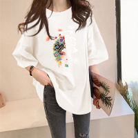 2021夏季短袖t恤女宽松韩版胖妹妹大码中长款白色体恤ins潮