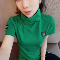 2020秋季新款纯色t恤女小高领短袖洋气百搭上衣体恤女装打底衫潮