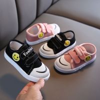 春秋新款女童鞋宝宝帆布鞋小童软底防滑儿童布鞋男童板鞋笑脸单鞋