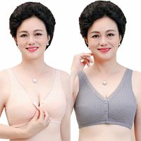 前扣无钢圈背心式妈妈运动内衣女薄款纯棉文胸中老年人加大码胸罩