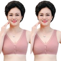 前扣无钢圈背心式妈妈运动内衣女薄款纯棉文胸中老年人加大码胸罩