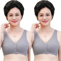 前扣无钢圈背心式妈妈运动内衣女薄款纯棉文胸中老年人加大码胸罩