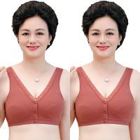 前扣无钢圈背心式妈妈运动内衣女薄款纯棉文胸中老年人加大码胸罩