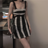 2021春夏季新款性感美背吊带裙子镂空蕾丝连衣裙无袖a字短裙女装