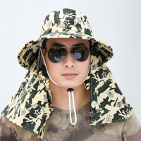 帽子男夏天迷彩渔夫帽遮脸防晒遮阳帽户外登山骑车大檐钓鱼太阳帽