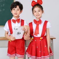 六一儿童合唱服装闪亮的小红星舞蹈服男女童中小学生背带裤演出服