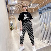 女童套装夏2021新款中大童网红洋气防蚊裤短袖儿童时髦运动两件套