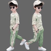 儿童装男童夏装套装2021新款韩版洋气男孩短袖九分裤夏季衣服帅气
