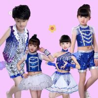 六一儿童爵士服男童现代舞街舞表演服装女童亮片爵士舞蹈服演出服