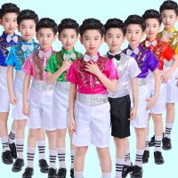 六一儿童演出服男童跳舞亮片套装中小学生合唱团表演服夏季短袖