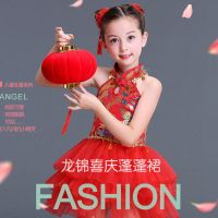 六一儿童龙锦喜庆秧歌民族服纱裙蓬蓬裙舞蹈演出大合唱女孩表演服