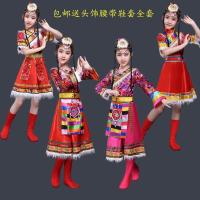 新款藏族舞蹈服装女童民族袖六一儿童幼少数民族演出服装藏袍