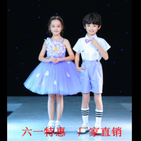 新款六一儿童节演出服装女童蓬蓬裙男童背带裤合唱服幼儿园表演服