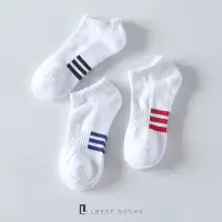 袜子男短袜纯色棉学院风三杠船袜时尚白色袜子港风条纹运动短袜潮