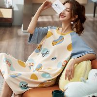 纯棉睡裙女夏睡衣长款宽松加肥加大码200斤胖mm可外穿家居服裙子