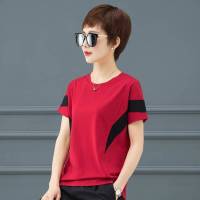 纯棉t恤短袖女夏季2021新款宽松拼接撞色上衣大码显瘦胖t恤衫