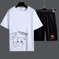 夏季短袖t恤短裤男孩休闲套装青少年初中学生半袖体恤两件套潮