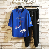 青少年夏季裤子男韩版潮流初中高中学生休闲运动套装帅气一套ins