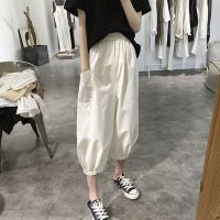 纯棉灯笼裤女夏季新款宽松大码显瘦阔腿口袋休闲七分裤高腰萝卜裤