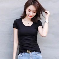 白色短袖t恤女纯色紧身圆领2021夏季新款韩版百搭体恤修身上衣女