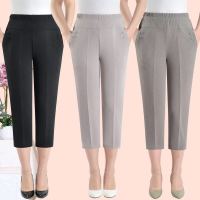 中老年人女裤夏季薄款七分裤宽松大码妈妈装松紧高腰妈妈裤子休闲