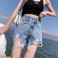 高腰破洞牛仔短裤女夏季开叉薄新款显瘦修身宽松毛边阔腿热裤潮韩