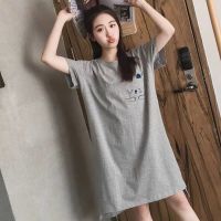睡衣女夏韩版睡裙短袖女士夏天家居服甜美中长款大码可爱学生宽松
