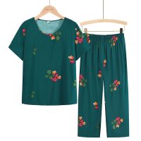 中老年人棉绸睡衣女2021新款夏季套装宽松大码家居服妈妈短袖夏装