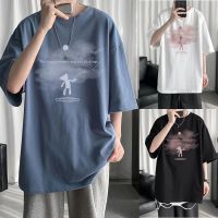 纯棉短袖t恤男士白色夏装2021新款港风ins潮流宽松卡通半袖上衣潮