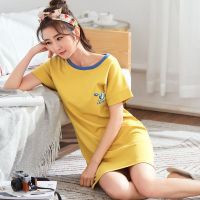 纯棉睡裙女夏季短袖可爱家居睡裙可外穿春秋卡通全棉学生睡衣
